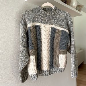 Vintage sweater hand knit Sacha pullover sweater cable knit color block small